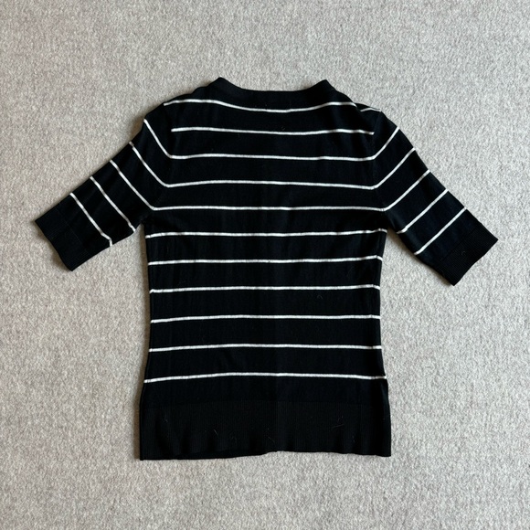 Black and white striped short sleeve cardigan with buttons on the front - Picture 2 of 3